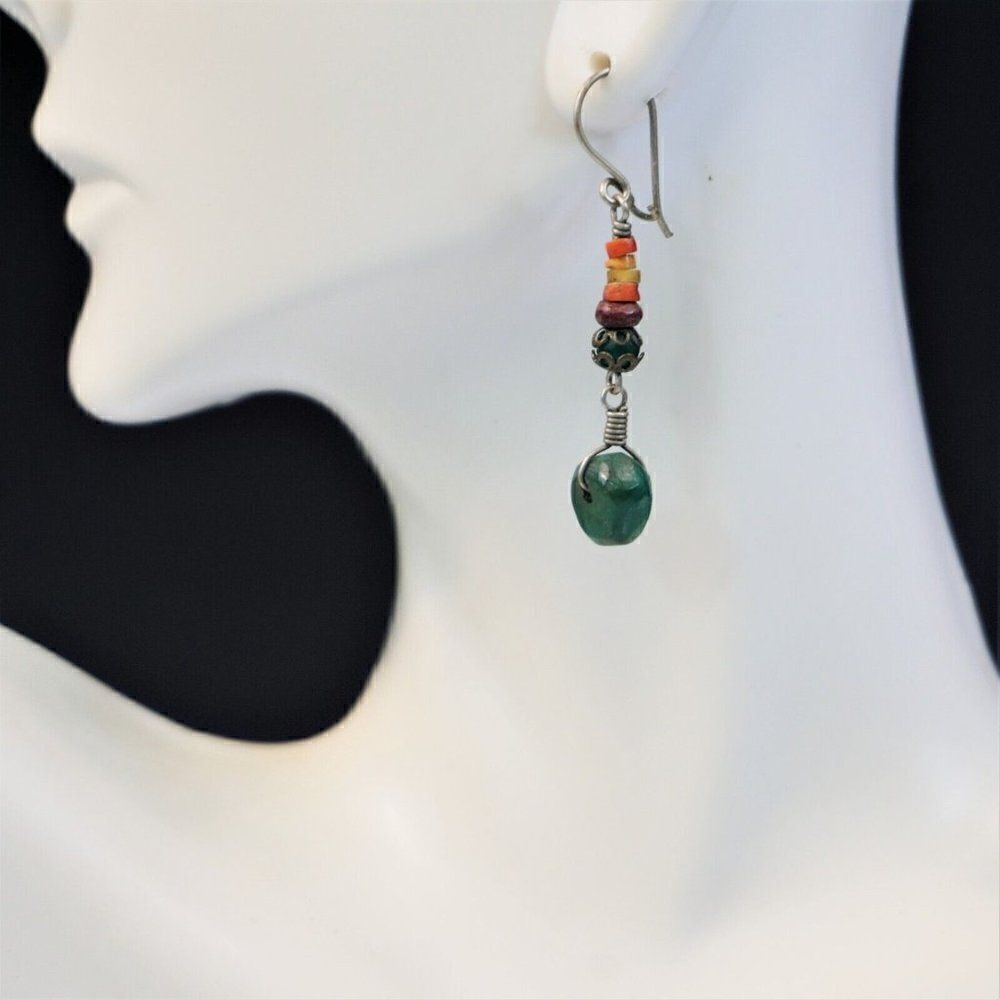 Southwestern Dangle Drop Earrings Natural Stone Beads Boho Western 1.5 Inch Long